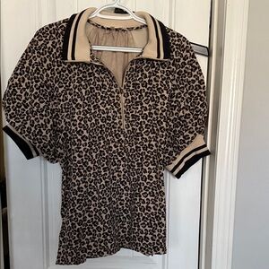 Leopard Print Zip-Up Blouse